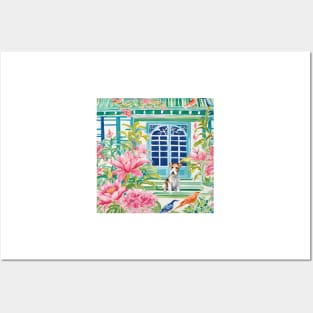 Fox Terrier in chinoiserie garden Posters and Art